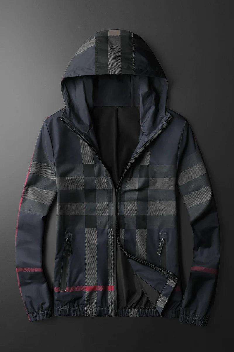 New Korean style fashionable striped jacket, high-quality hooded zipper jacket, men's slim fit jacket