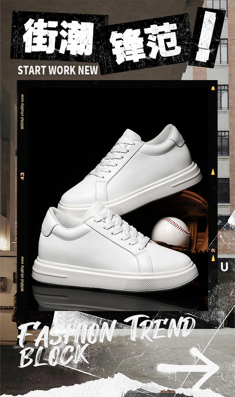 New  Men's Sneakers Elevator Shoes Heightening Height Increase Insole 6-10CM High Heels Shoes Leather Sport Shoes Men Shoes