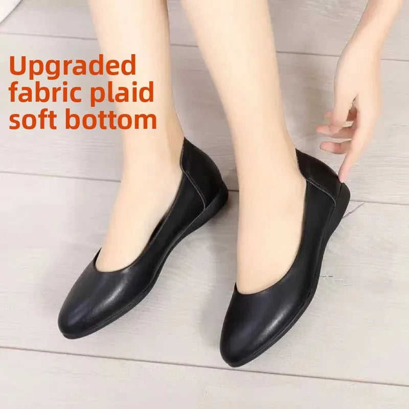 Black Interview Shoes for Women Hotel Work High Heel Soft Bottom Leather Single Shoes Summer Season Adult Footwear