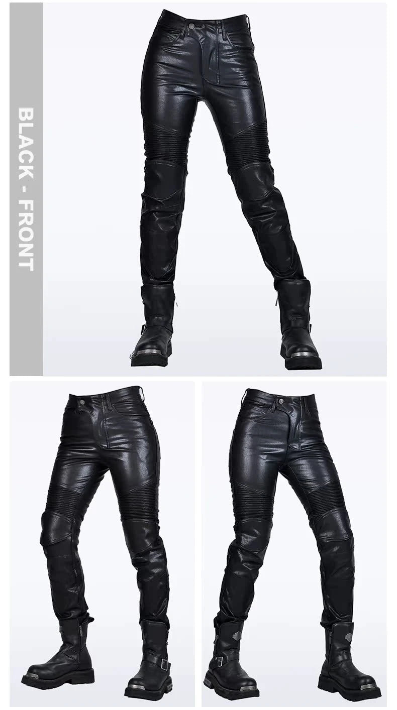 Motocross Racing Pants PU Leather Biker Trousers Waterproof Windproof Women With CE Knee Hip Pad Racing Motorbike Trousers Pants