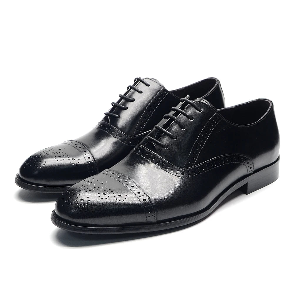 Italian Mens Dress Shoes Genuine Leather Cap Toe Oxfords Lace-up Black Brown Wedding Business Office Brogue Formal Shoes for Men