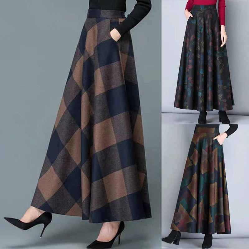 Ladies Skirt Women 1* Cocktail Autumn High Waist Fashion Evening Loose Vintage Party Pleated Maxi Plus Size Printed