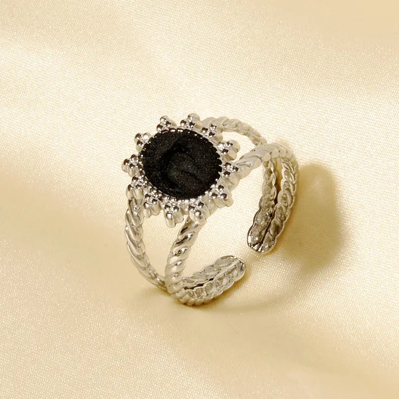 Elegant Ring Enamel Stainless Steel Rings For Women Men Accessories Flower Plant Jewelry Open Adjustable Real Gold Plated Bagues