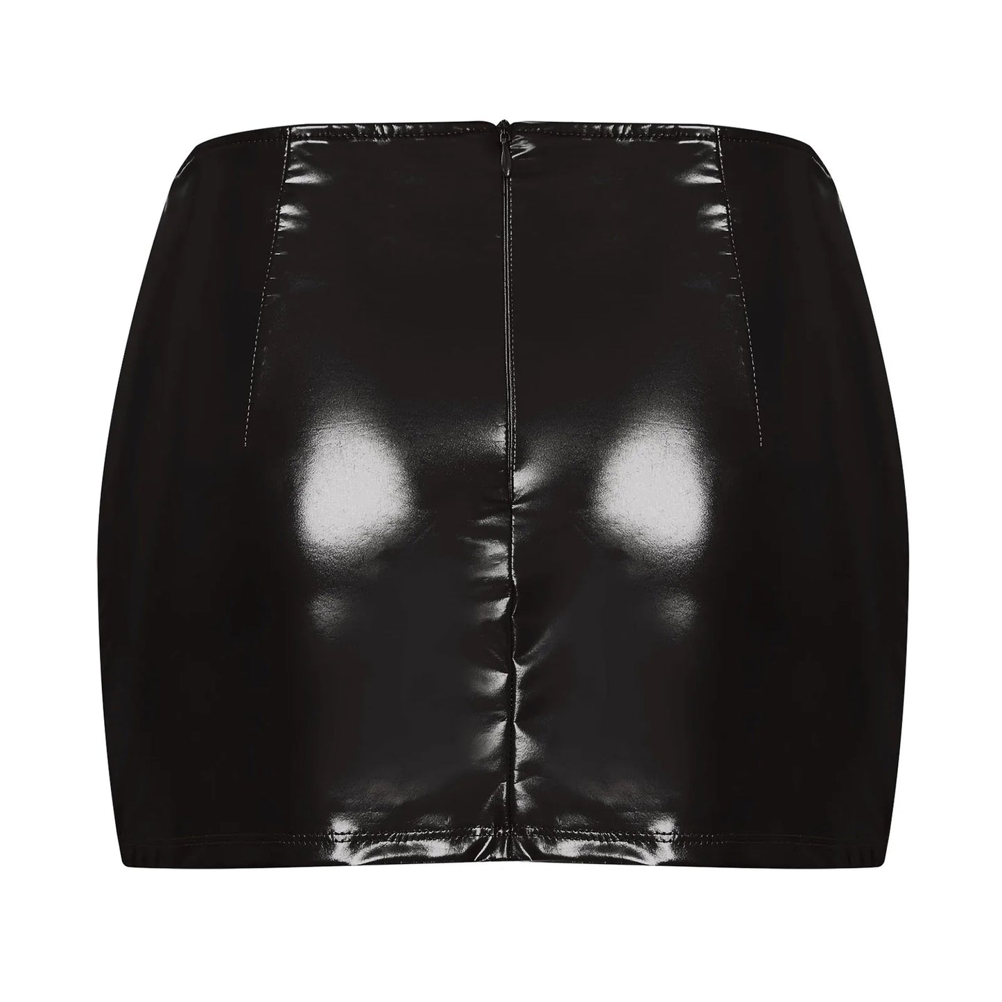 Womens Metallic Sexy Front Split Latex Mini Skirt Shiny Short Skirt Bar Clubwear Holographic Buttons Back Zipper Club Skirts