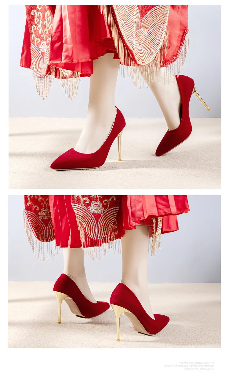 12cm   Red Heels Oversized Women's Heel Shoes 45 Red Wedding Shoes Flannelette Super High Heel Women's Shoes Zapatos De Mujer