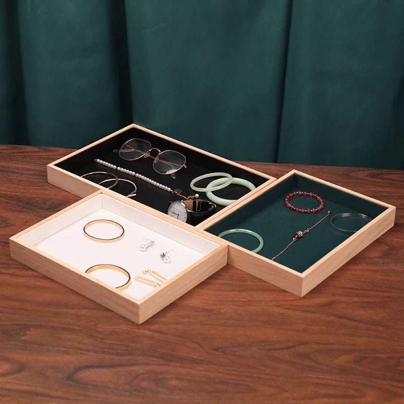 Fashion Wood Jewelry Tray Storage Trays Pendant Necklace Bracelet Earrings Ring Display Plate Desktop Drawer Sundries Organizers