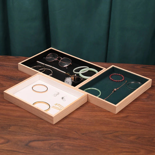 Fashion Wood Jewelry Tray Storage Trays Pendant Necklace Bracelet Earrings Ring Display Plate Desktop Drawer Sundries Organizers