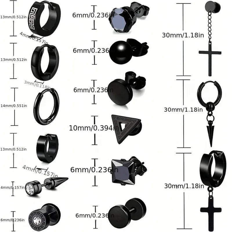 30pcs 316L Stainless Steel Cross Stud Earrings Set for Men Women,Tragus Spiral Ear Cartilage Hypoallergenic Piercing Jewelry