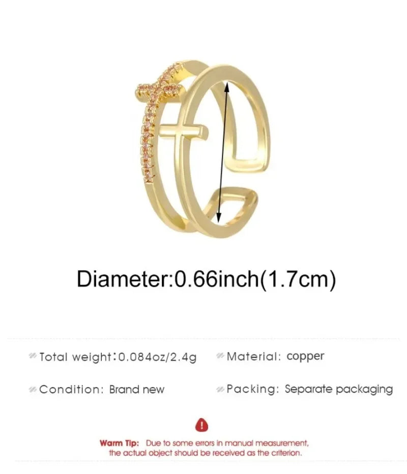 Geometric Chic Double Layered Cross Shaped Zircon Opening Ring for Women Fashion Jewelry Accessories Supports Wholesale Party