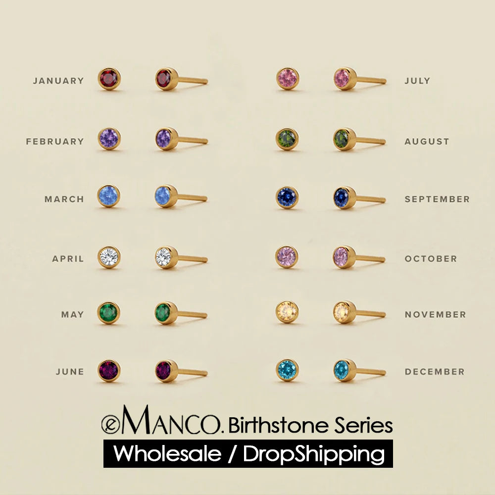 eManco Piercing Push-Back Earrings Piercing Safe For Women Minimalism Gift Wholesale Stainless Steel Birthstone Ear Stud Earring