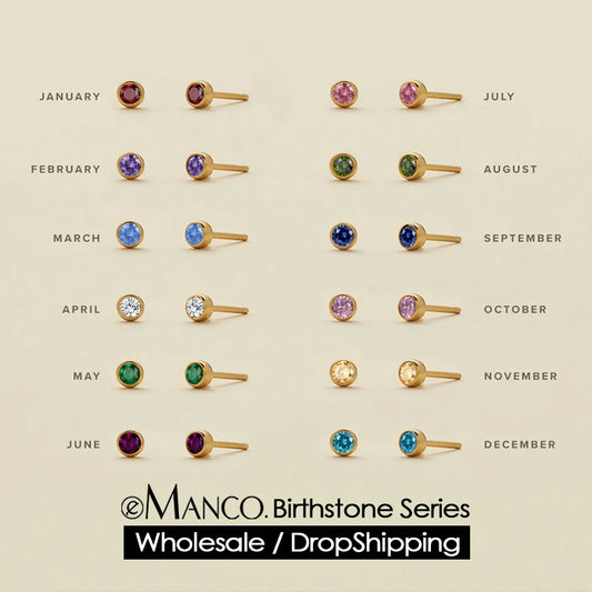 eManco Piercing Push-Back Earrings Piercing Safe For Women Minimalism Gift Wholesale Stainless Steel Birthstone Ear Stud Earring