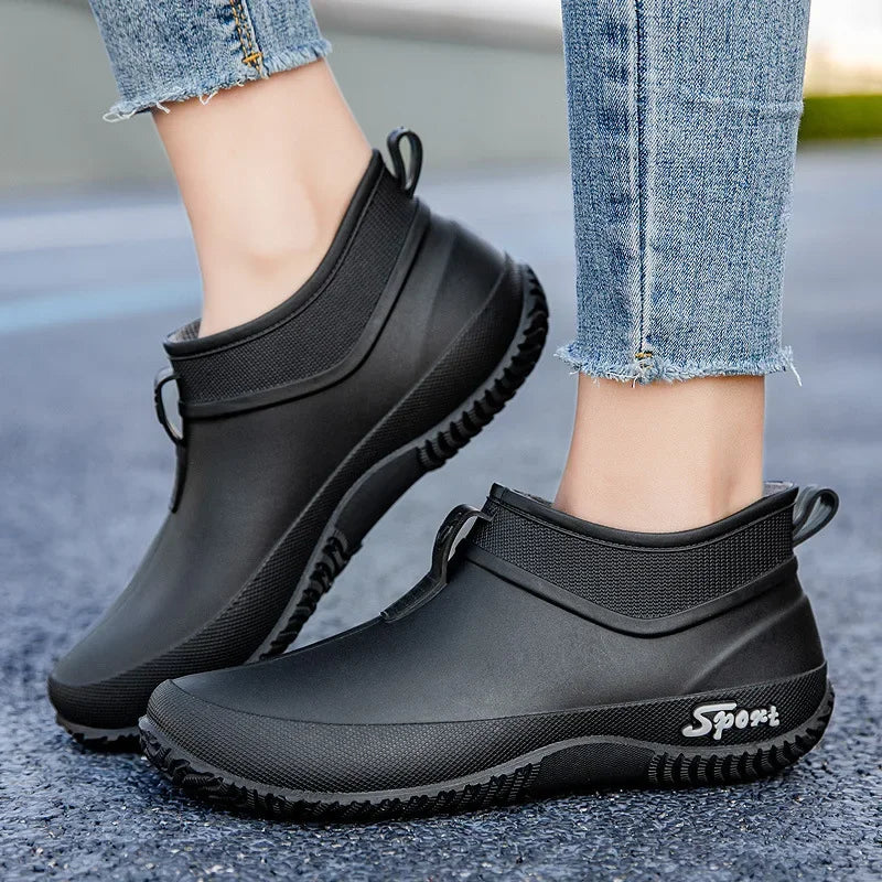 Casual Thick Bottomed Waterproof Outdoor Wear-Resistant Ladies Short Tube Water Shoes Daily Leisure Rain Boots for Women