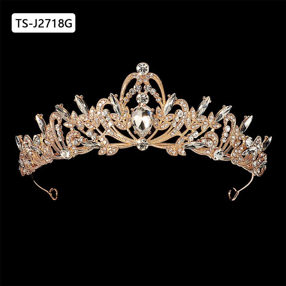 Gold Color Tiaras and Crowns for Women Wedding Bridal Hair Accessories Pearl Rhinestone Headpiece Bride Headdress Prom Jewelry
