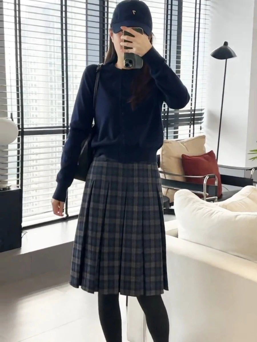 Retro Tweed Plaid A-Line  Skirt High Waist Slimming Ele Versatile Women's Early Autumn Winter Faion Skirt