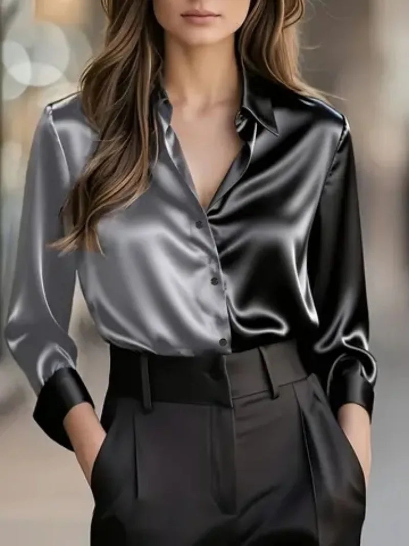 Luxury Satin Finish Shirts And Blouses For Women Clothes Casual Top OL Long Sleeve Single Breasted Elegant French Solid Blouses
