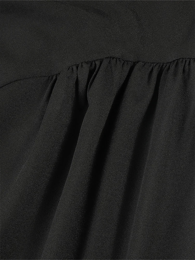 Solid Colour Square Neck Mini Dress Trimmed with Bow and Ruffle Solid Colour Pullover Dress Best for Spring/Summer