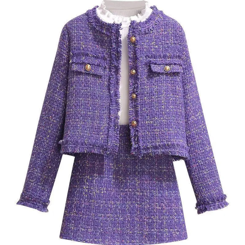 Spring Autumn High-end Skirt Set Fashion Elastic Knitted Long-sleeved Slim Cardigan High Waist Short Skirt Women's Two-piece Set