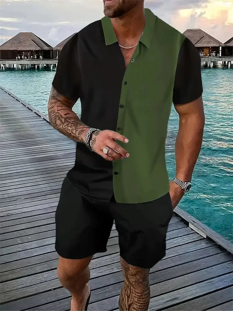 3D Printed Geometric Pattern Men's Shirt Colour Blocking Fashion Button Down Collar Short Sleeve Men's Hawaii Suit Summer Shirt