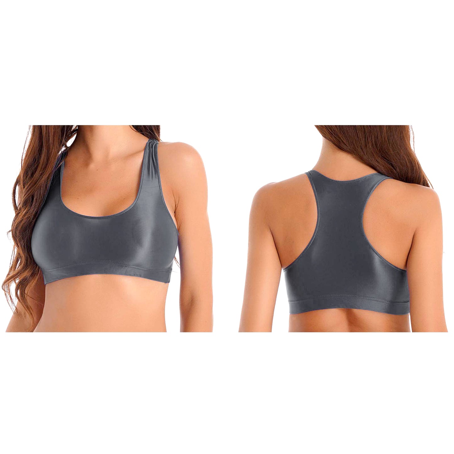 Women Glossy Swimsuit Outfit Oil Shiny Camis Crop Top Sports Fitness Smooth Tank Tops T-shirt With Panties Boxer Shorts Swimwear