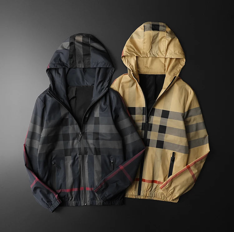 New Korean style fashionable striped jacket, high-quality hooded zipper jacket, men's slim fit jacket