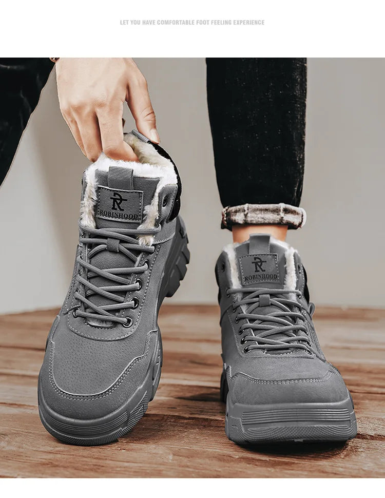 Winter New Fleece-Lined Cotton Shoes Fashionable Outdoor Snow Boots Trendy Warm High-Top Work Shoes Wholesale Men's Footwear