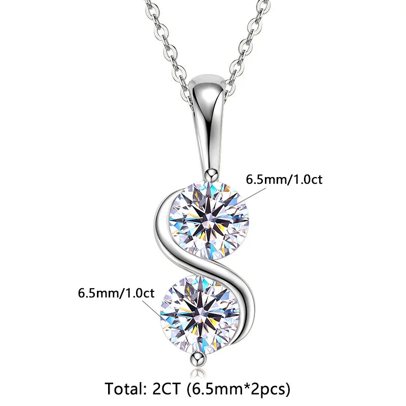RAPRGOLD GRA Certified 1CT Moissanite Round Pendant Necklaces for Women 925 Sterling Silver Fine Jewelry Chains for Wedding Gift