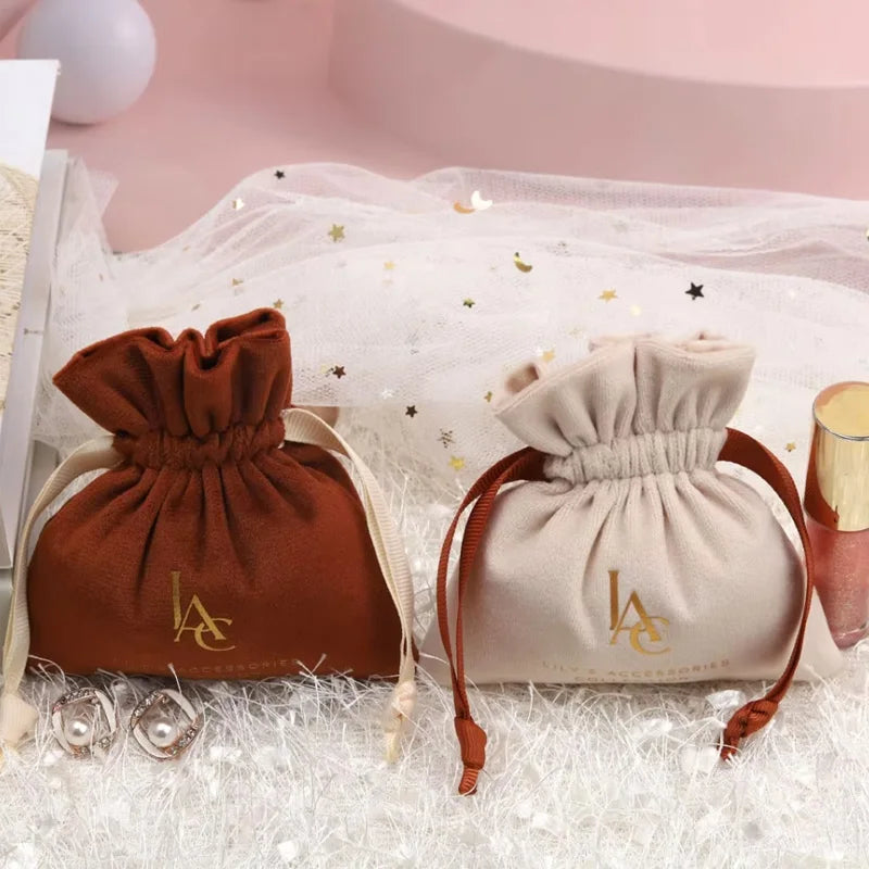 Custom Logo Velvet Drawstring Pouch Soft Perfume Gift Dust Sack Jewelry Necklace Packaging Bag
