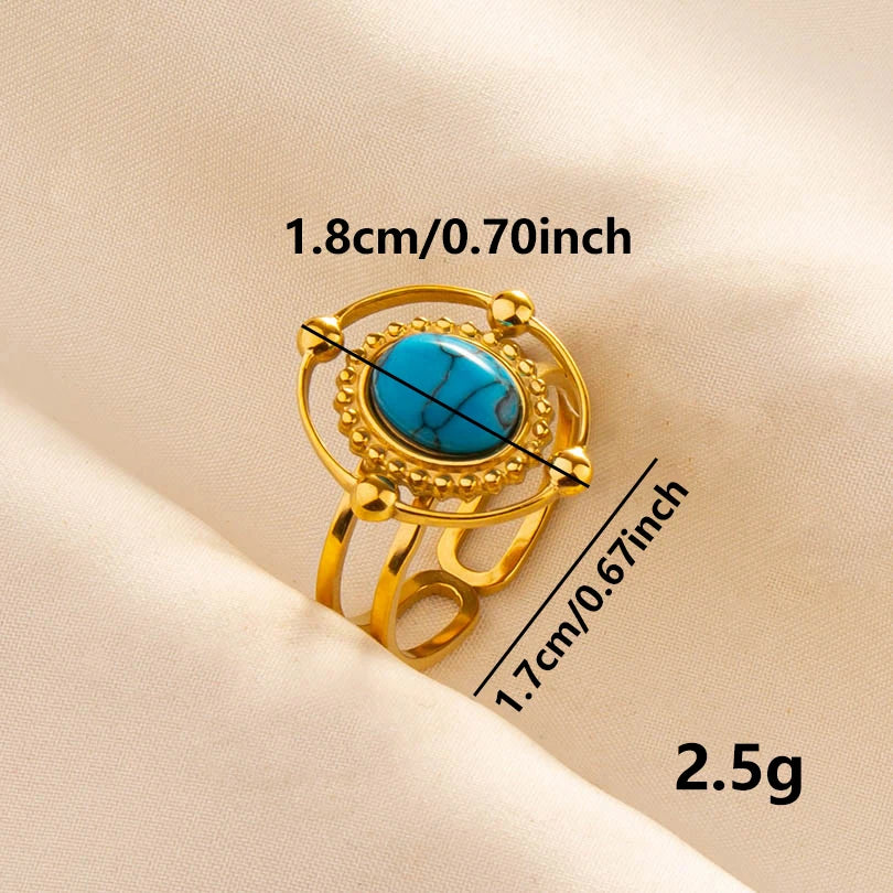 2pcs/lot Vintage Turquoise Gold Plated Knuckle Rings Blue Synthetic Stone Stainless Steel Rings Boho Jewelry Women Gifts No Fade