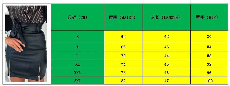 Leather PU Skirts Women Summer High Waist Sexy Strap Zipper High Waist Hip Leather Skirt Zipper Solid Color Sheath Bodycon Skirt