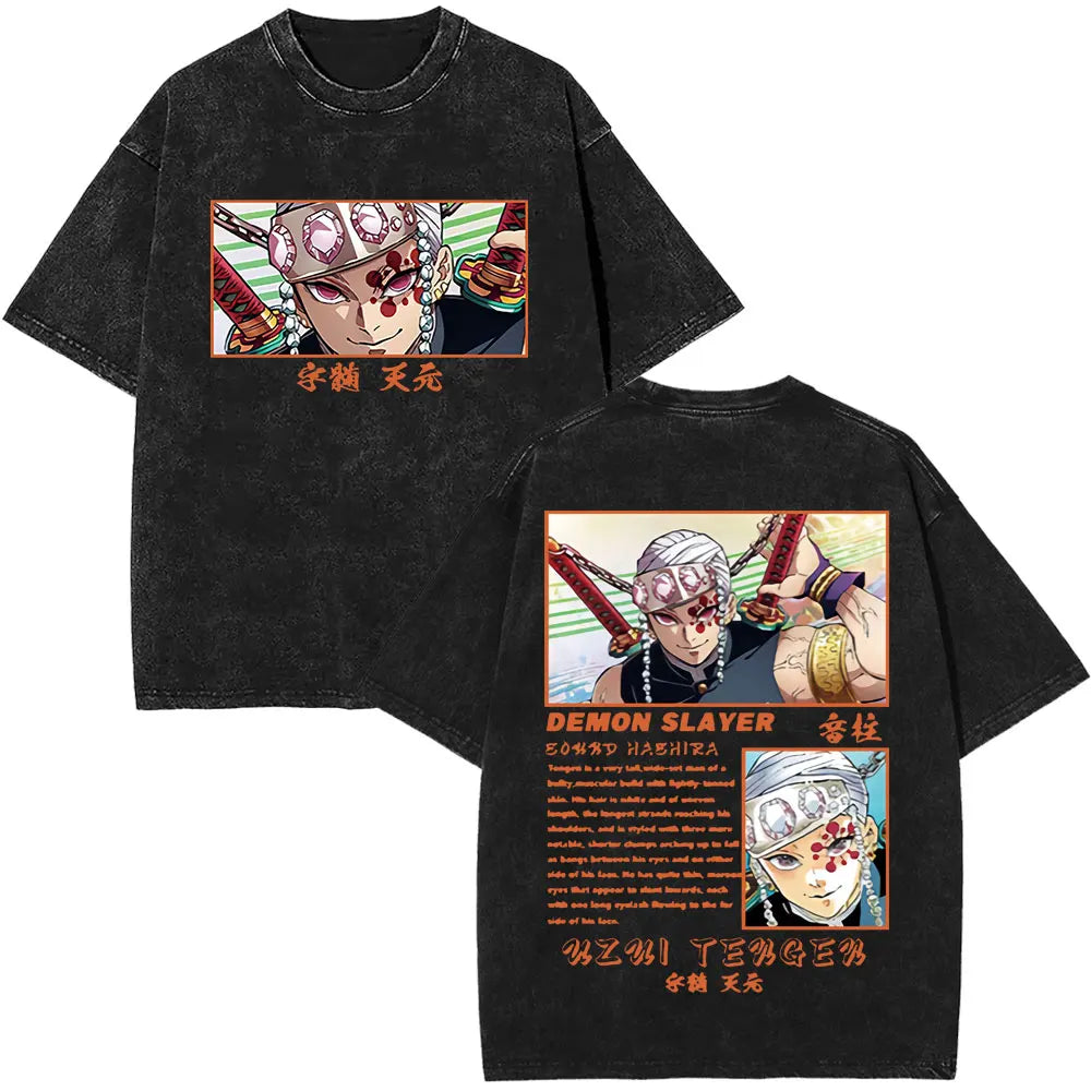 Demon Slayer Tengen Uzui Ninju Mice GYM Washed T Shirts Kimetsu No Yaiba Tee Shirt Cotton T-Shirt Unisex Casual Oversized Tops