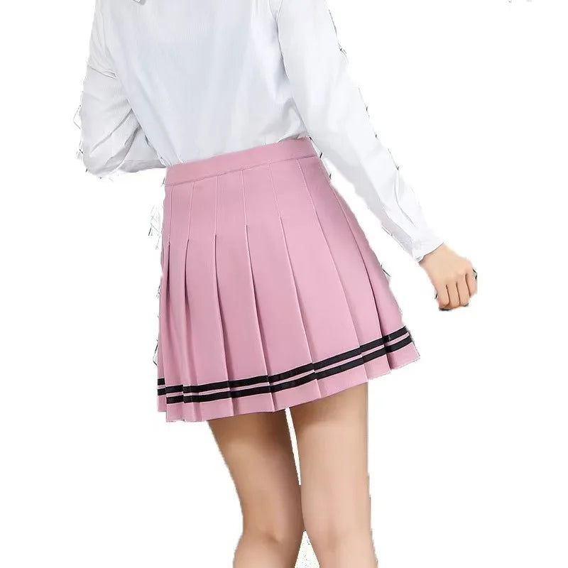 Women's Pleated Mini Skirt Elastic Waist Striped School Girl Style Summer Autumn Winter New Arrival A- Line Half-length Skirt