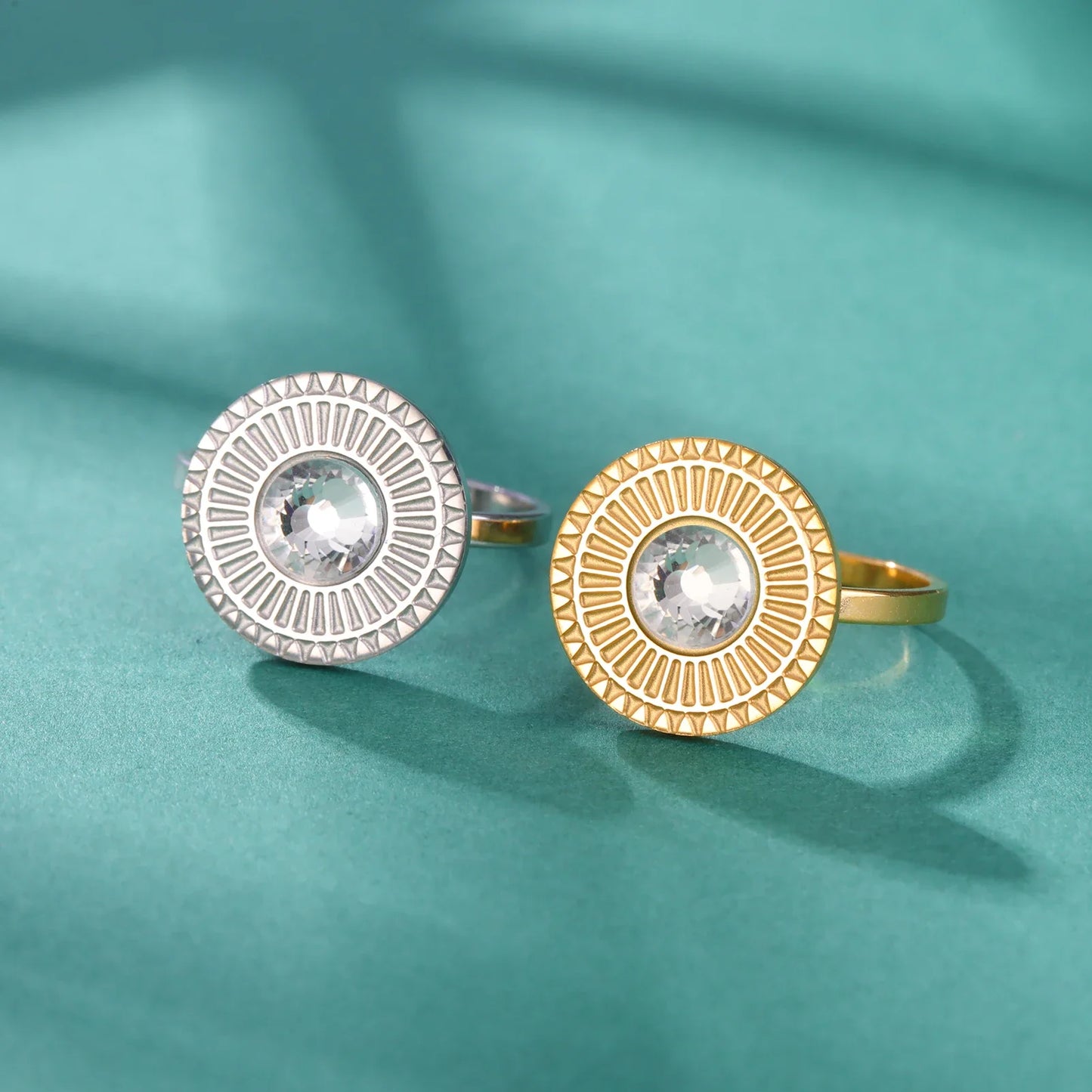 Skyrim Turquoise Rings for Women Stainless Steel Gold Color Natural Stone Crystal Ring Bohemian Jewelry Valentine Gift Wholesale