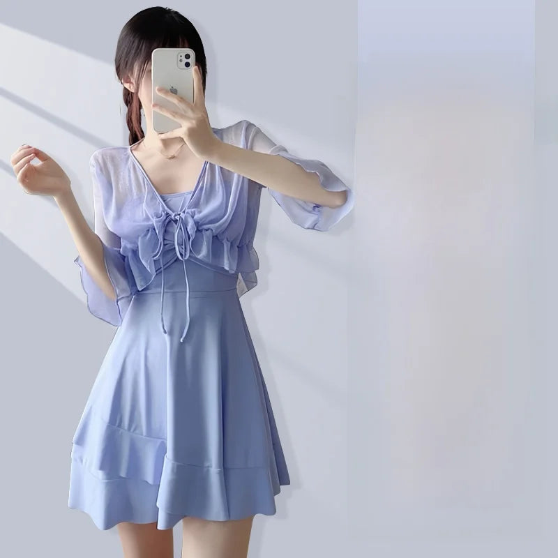 Women's High-End Bikini Tee-Piece Set Skirt Sle Faionable Thermal Spa Swimsuit Meat Covering Slimming Beachwear