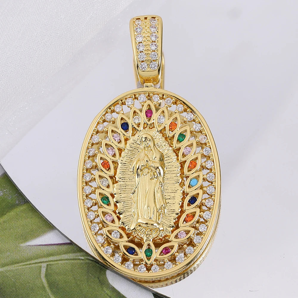 Juya 18K Real Gold Plated Religious Pendant Jewelry Making Supplies Creative Saint Mary Virgin Christian Cross Charms Supplies