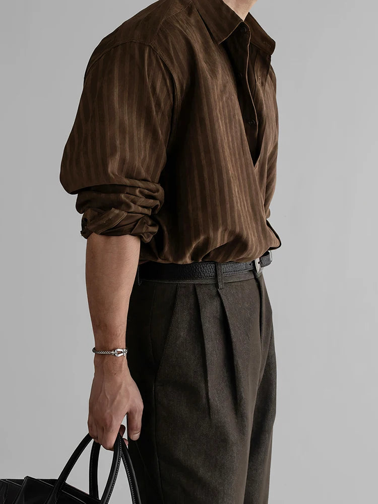 Vintage Striped Textured Shirts Men's Spring Autumn Outdoor Casual Button-up Shirt Long Sleeve Mens Fashionable Lapel Cardigans