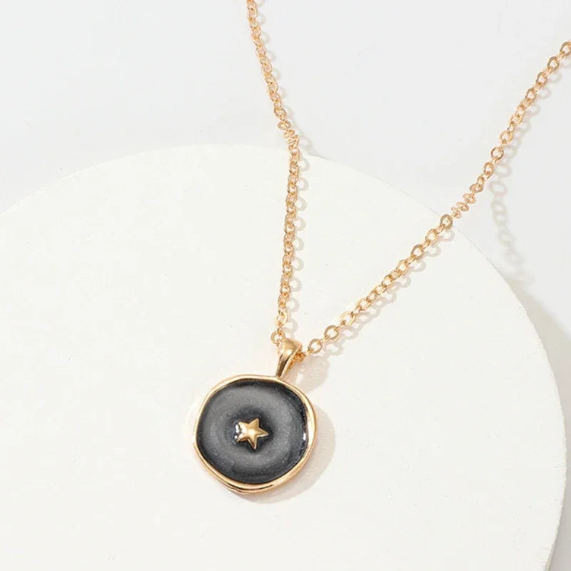 Minimalist Moon Star Enamel Necklaces for Women Girls Colorful Heart Lightning Enamel Pendant Clavicle Chain Party Daily Jewelry