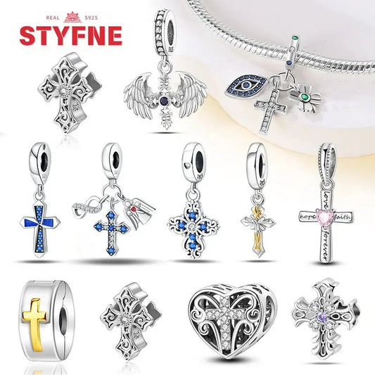 925 Silver Charms Religion Heart Lucky Eye Cross Beads For Original Bracelet Making Pendant for Women Fine Jewelry gifts