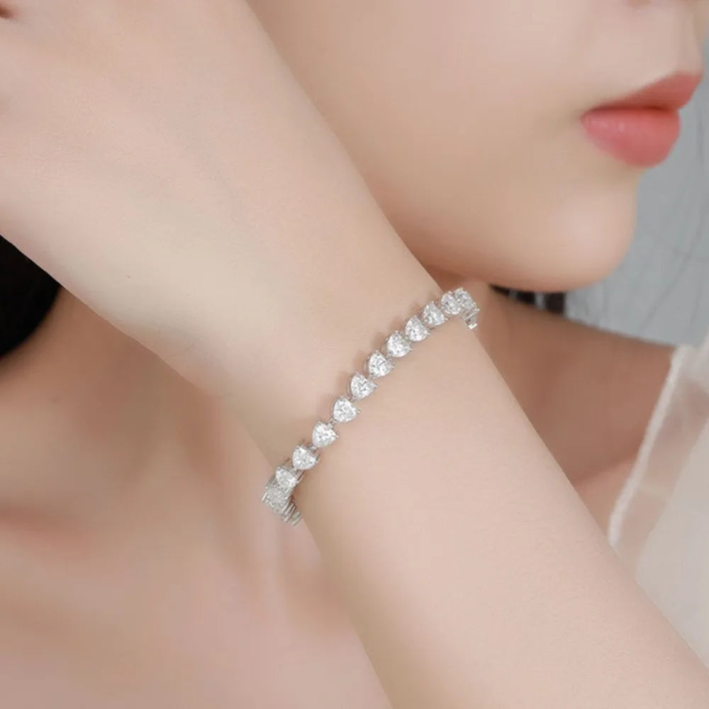 FEOBUR 3/5/6.5mm Heart Moissanite Tennis Bracelets with Certificate 925 Sterling Silver Sparkly Diamond Bangle for Women Jewelry