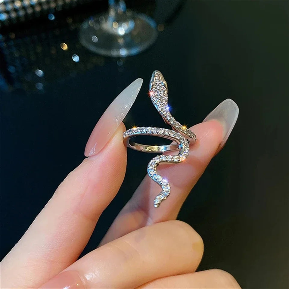 Snake Ring for Women Micro Inlaid Zircon Wound Small Female Simplicity Adjustable Opening Rings Index Finger Ring Jewelry