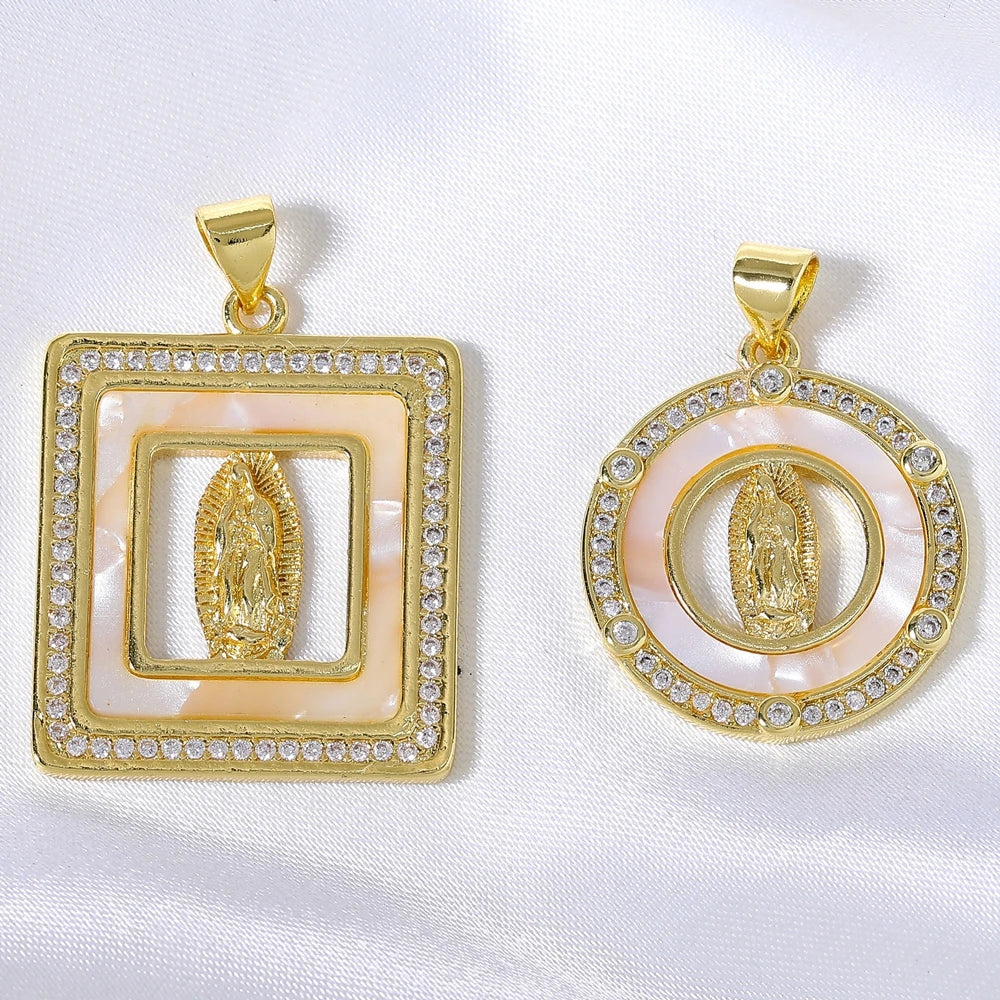 Juya 18K Real Gold Plated Religious Pendant Jewelry Making Supplies Creative Saint Mary Virgin Christian Cross Charms Supplies