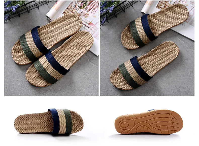 Women's EVA Linen Slippers Couple Indoor Slippers Cotton Home Non-slip Thick Bottom Summer Sandal Slippers Men