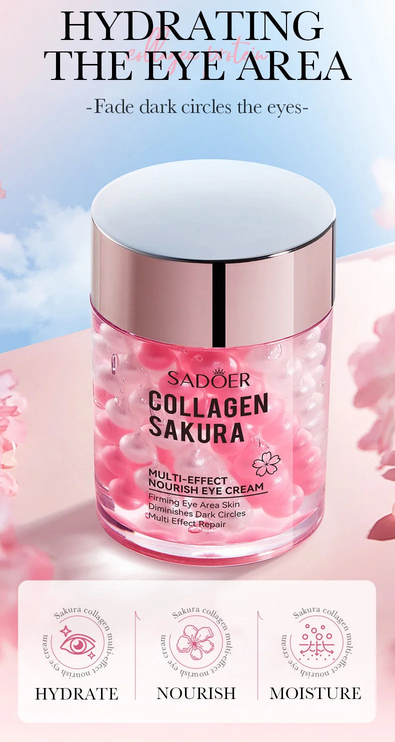 SADOER Hyaluronic Acid 24K Golden Sakura Eye Cream Anti Dark Circles Anti Wrinkles Moisturizing Anti-aging Creams Eyes Skin Care