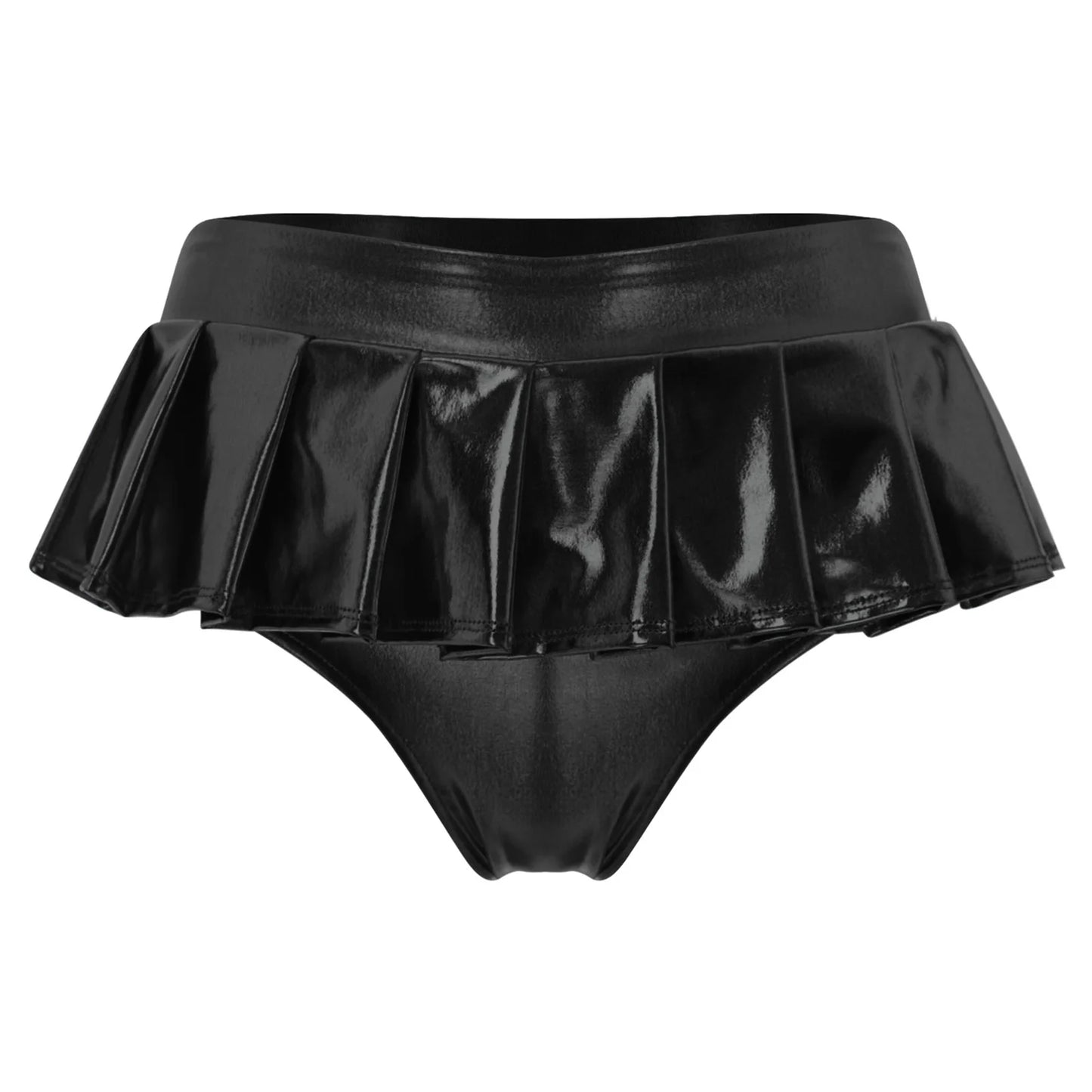 Womens Metallic Shiny Mini Skirt Elastic Waistband Pleated Skirted Underwear Culottes Micro Miniskirts Rave Party Nightclub Wear