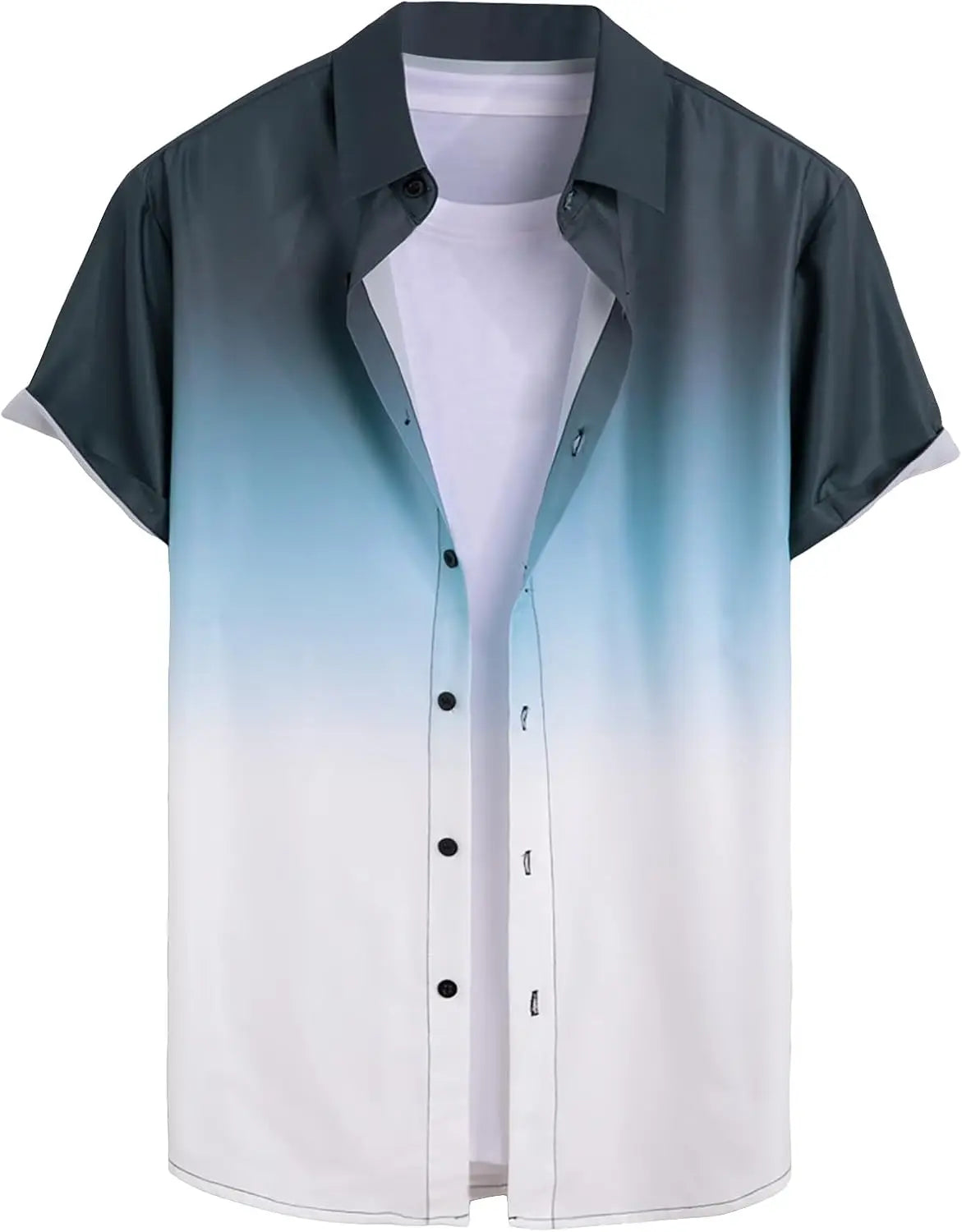 Men Shirt Ombre Gradient Short Sleeve Button Down Shirt Casual Lightweight Summer Style