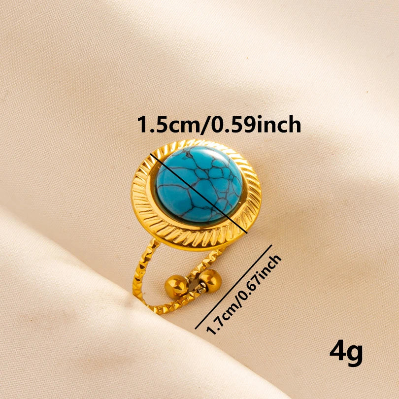 2pcs/lot Vintage Turquoise Gold Plated Knuckle Rings Blue Synthetic Stone Stainless Steel Rings Boho Jewelry Women Gifts No Fade