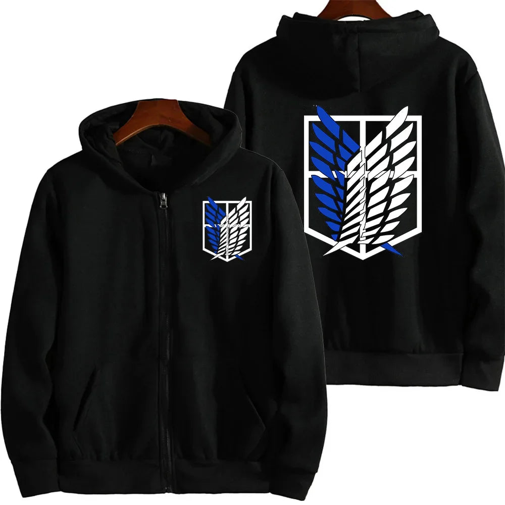 Anime Printed Men's Clothing Autumn Winter Harajuku Punk Fashion Casual Fleece Zipper Hoodie Long Sleeve Sweatshirts Jacket Coat