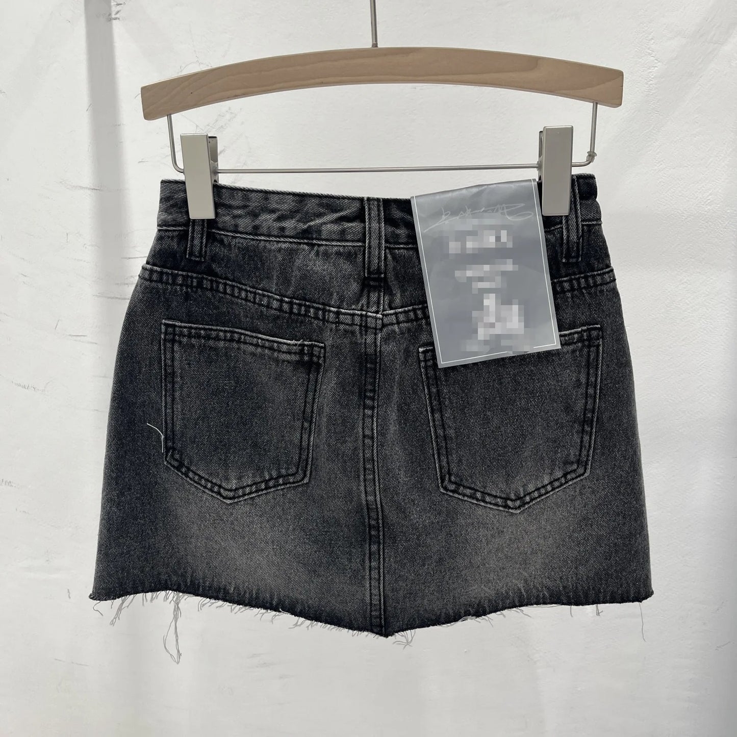 Black Skirt Korean Style Slimming Denim Skirt Women 2024 Summer New High Waist Fashionable Sequins Frayed A- Line Mini Skirts