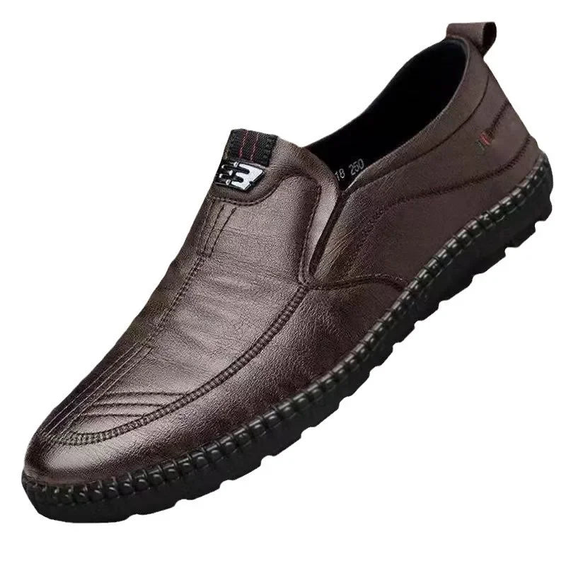 New Hot Sale Of The Season Men's Soft Leather Business Casual Shoes round Toe PVC Bottom Comfortable Soft Surface Dad Shoes Fash