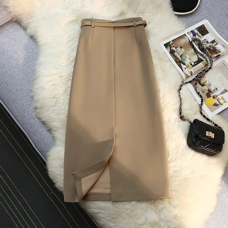 High Waist Suit Sle  Skirt Korean Spring Autumn New Wrap around a Line Skirt for Women Casual Loose Fit a pe
