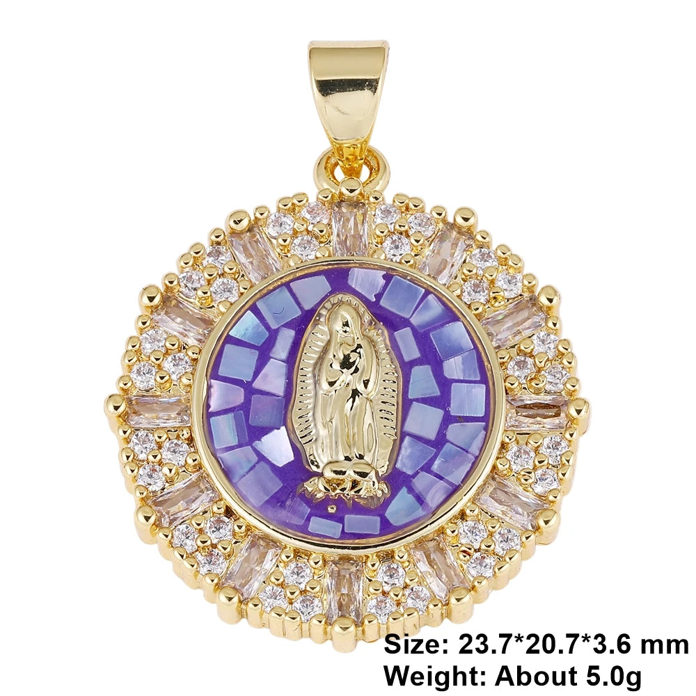 Juya 18K Real Gold Plated Religious Pendant Jewelry Making Supplies Creative Saint Mary Virgin Christian Cross Charms Supplies
